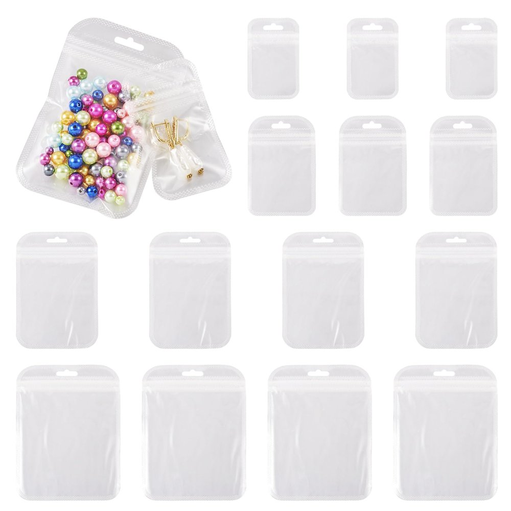 Fashewelry 100pcs Transparent Plastic Zip Lock Bags Clear Smell Proof Mylar Bags 4 Sizes Small Jewelry Pouch Bags for Jewelry Sample Product Decorative Gift Small Bussiness Packaging Supplies