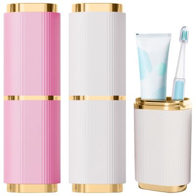 2 Pieces Toothbrush Case, Portable Toothbrush Travel Case Toothbrush Toothpaste Storage Box for Business Camping Travel or Daily Use (Pink+White)