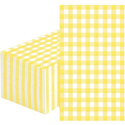 100 Pcs Yellow Gingham Napkins Disposable - Yellow and White Checkered Paper Napkins - Plaid Dinner Napkins for Picnic Golf Easter BBQ Birthday Wedding Party Supplies