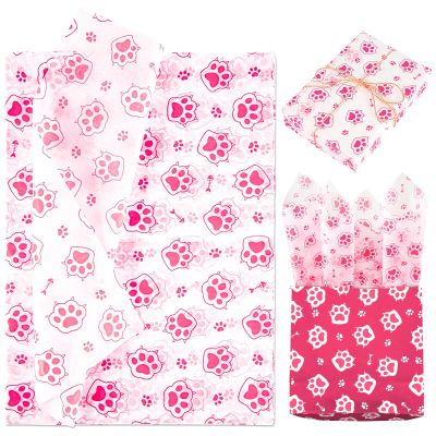 XIHIRCD 30pcs Cat Paw Print Tissue Paper, 13.8x19.7in Cute Wrapping Tissue Paper Gift Wrap Paper Tissue Paper Sheets for Gift Packaging Wedding Birthday Party Supplies DIY Crafts (Pink), M