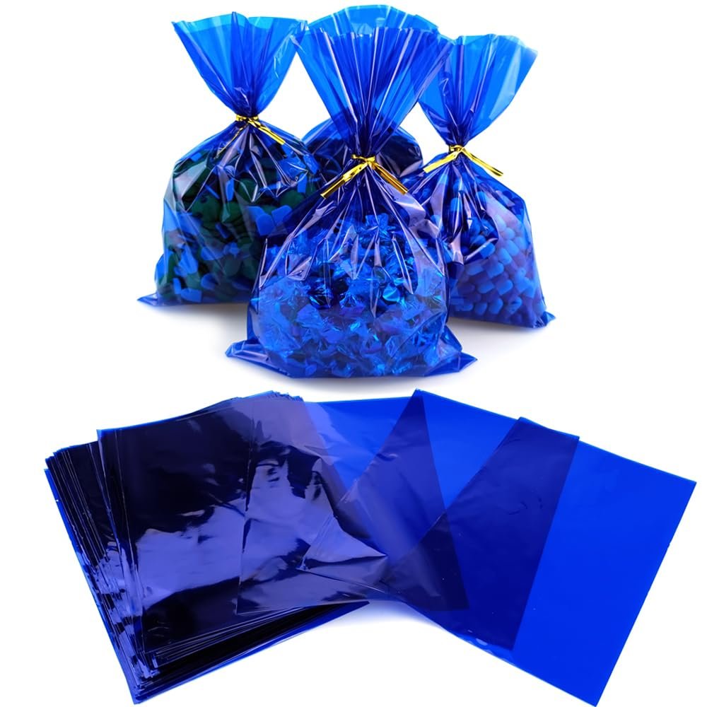 FAZHBARY 100 PCS Blue Cellophane Bags - 6x9 Gift Bags for Parties & Treats