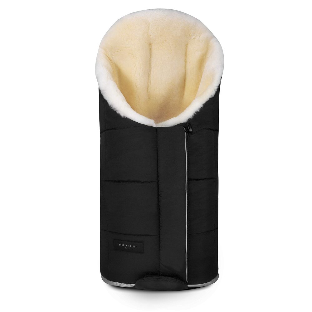Werner Christ - Baby Sheepskin footmuff TULA Vario - with Medical Grade Lambskin Foot muff useable in prams, Strollers and Buggies or as Crawling or Play mat Black