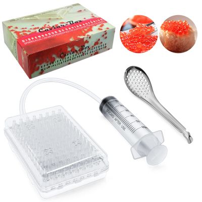 Caviar Maker Box, Spherification Kit, Spherification Dropper, Molecular Gastronomy Kit, 96 Holes Roe Sauce Dispenser Strainer Tools with Caviar Spoon (Spherification Kit)