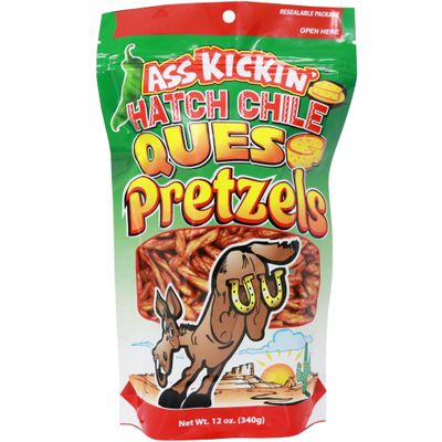 ASS KICKIN Pretzels 12 Ounce Size Flavor Pack Seasoned Pretzel Twists (12oz, Hatch Chile Queso)