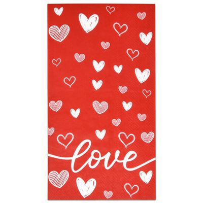 100 Count Valentine Love Heart Guest Napkins Disposable Paper Red Hearts Dinner Napkin for Wedding Birthday Party Supplies