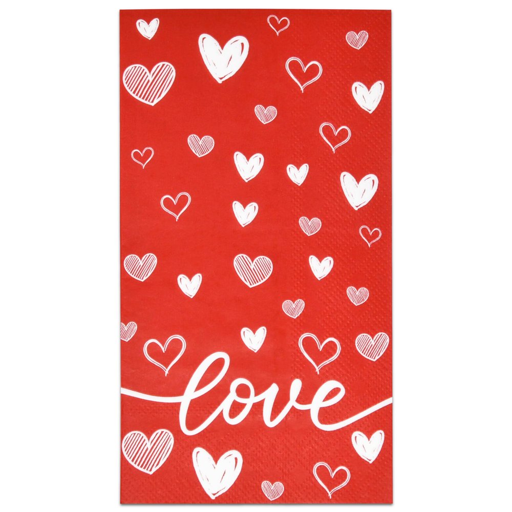 100 Count Valentine Love Heart Guest Napkins Disposable Paper Red Hearts Dinner Napkin for Wedding Birthday Party Supplies