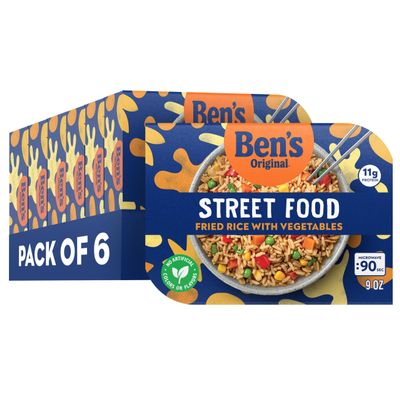 BEN'S ORIGINAL Street Food Fried Rice with Vegetables, Prepared Entre, Microwavable Heat-&-Eat Bowl in 90 Seconds, 9 oz (Pack of 6)