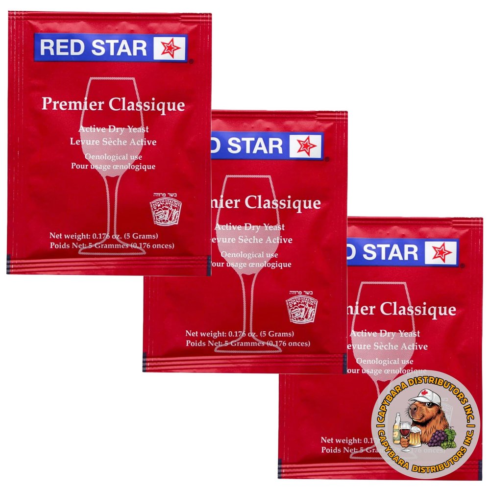Red Star Premier Classique Wine Yeast (3 Pack) - Great for Making Wine Cider Mead Kombucha at Home - 5 g Sachets - Saccharomyces cerevisiae - Sold by CAPYBARA Distributors Inc.