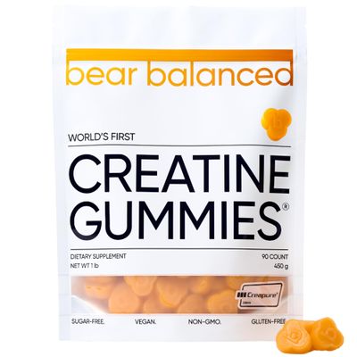 Bear Balanced Creatine Gummies for Men & Women - Creapure Creatine Monohydrate, L-Theanine, L-Tyrosine & B12 for Muscle Growth, Strength, Focus, Energy & Health - Low Calorie, Sugar-Free, & Vegan