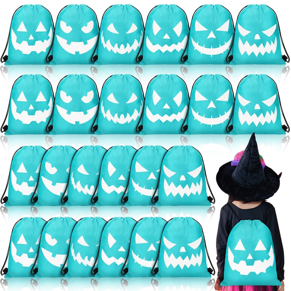 Sweetude 24 Pcs Halloween Drawstring Bags for Kids Trick or Treat Large Backpack 16.1 x 12.6 Inch Reusable Candy Goodie Bags Party Favor Gift Supplies