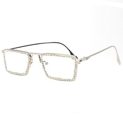 Retro Frame Square Bling Rhinestone Punk Sparkling Crystal Reading Glasses For Women Blue Light Blocking Readers (silver/AB, 1.0, multiplier_x)
