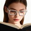 Retro Frame Square Bling Rhinestone Punk Sparkling Crystal Reading Glasses For Women Blue Light Blocking Readers (silver/AB, 1.0, multiplier_x) view 3
