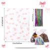 SOMIOCO Clear 50 PCS 12X16 In Cello Cellophane Treat Bags Party Favor Bags Pink Candy Cookie Bags Plastic Gift Goodie Bags with Twist Tie for Birthday,Baby shower,Wedding (Bow pattern) view 2