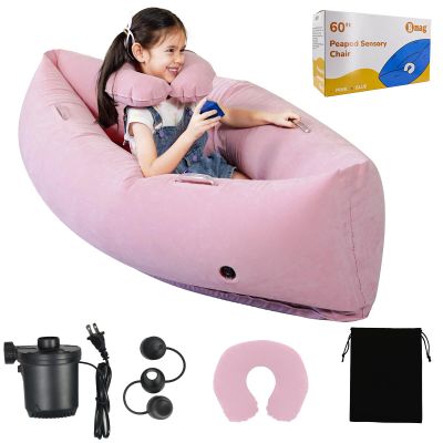 Bmag Sensory Chair for Kids, Inflatable Peapod Canoe with Neck Pillow, 60" Sensory Pod Seating ADHD Toy Gift for Autistic Children, Includes Electric Air Pump, Pink
