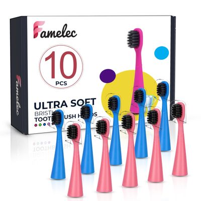 10Pcs Ultra Soft Bristle Compatible with Burst Kids Replacement Heads, 3+ Kids Toothbrush Heads Replacement for Burst Toothbrush Electric, Blue & Light Pink Electric Toothbrush Heads