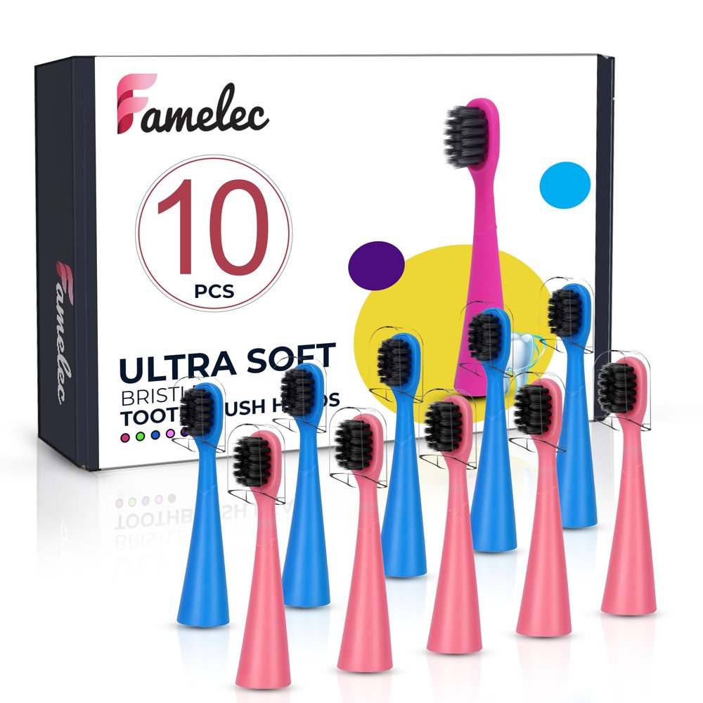10Pcs Ultra Soft Bristle Compatible with Burst Kids Replacement Heads, 3+ Kids Toothbrush Heads Replacement for Burst Toothbrush Electric, Blue & Light Pink Electric Toothbrush Heads