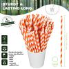 [1000 Count] Chunspak Orange/White Striped Paper Drinking Straws Bulk - 7.75"x0.24", Unwrapped - Biodegradable and Compostable view 2