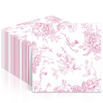 100Pcs Spring Pink Floral Paper Napkins Pink and White Flower Napkins Party Supplies Floral Dessert Hand Towel tissue Decorative Toile for Wedding Birthday Baby Shower Garden Tea Party Favor