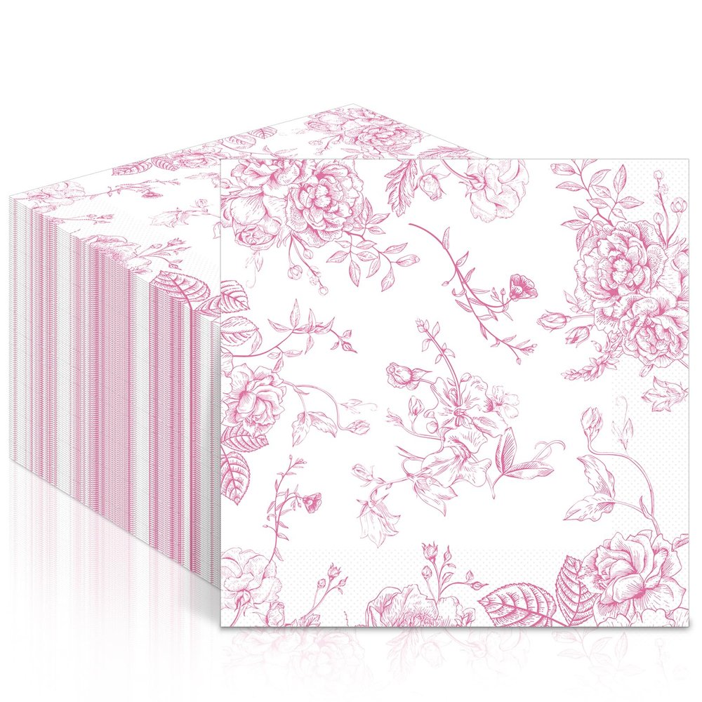 100Pcs Spring Pink Floral Paper Napkins Pink and White Flower Napkins Party Supplies Floral Dessert Hand Towel tissue Decorative Toile for Wedding Birthday Baby Shower Garden Tea Party Favor