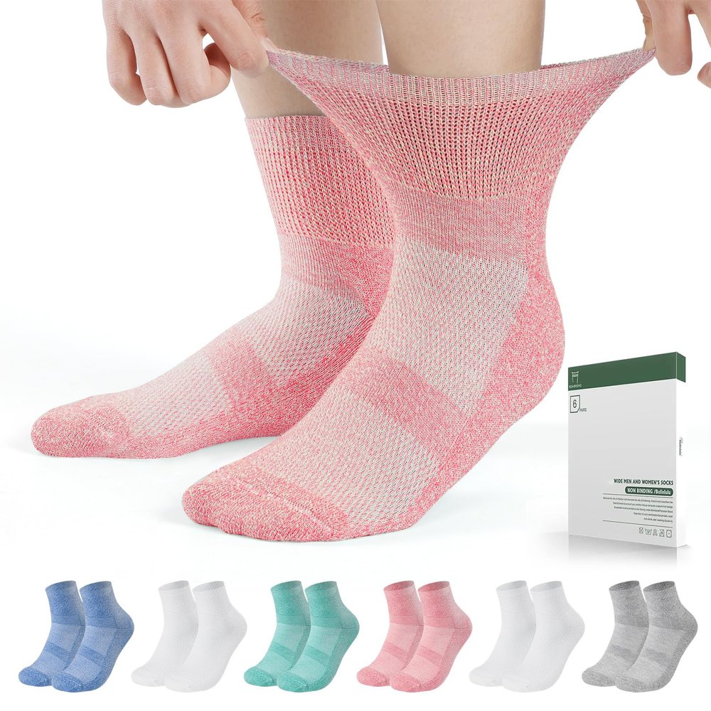 Bulinlulu Diabetic Socks for Men Women,6 Pairs Non Binding Ankle Diabetic Socks for Women Men Size 7-9 9-11(Light Bright-Medium)