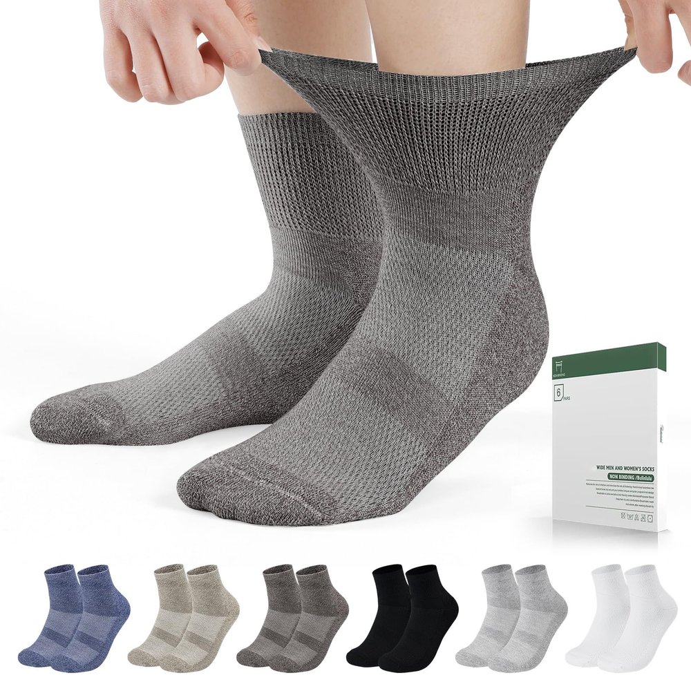 Bulinlulu Diabetic Socks for Men Women,6 Pairs Non Binding Ankle Diabetic Socks for Women Men Size 7-9 9-11(Light Dark-Medium)