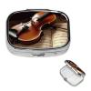 Pill Box Violin and Book Square Pill Case for Purse Pocket 3 Compartment Medicine Pill Organizer Small Metal Pill Container Holder Portable Travel Pillbox to Hold Vitamins Fish Oil Supplements view 1
