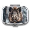 Pill Box Wild Boar Square Pill Case Mini Metal Travel Pillbox for Purse Small Cute 2 Compartment Medicine Pill Organizer Portable Pill Container Holder for Daily Medicine Vitamin view 1