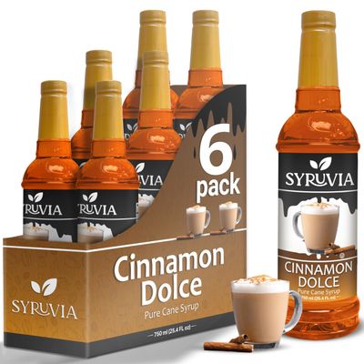Cinnamon Dolce Coffee Syrup by Syruvia 6-Pack, 25.4 fl oz, Wholesale Coffee Syrup Shops, Cafes, Baristas, Bistros, & Beverage Bars, Bulk Kosher & Gluten-Free