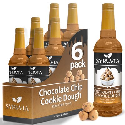 Chocolate Chip Cookie Dough Syrup by Syruvia 6-Pack, 25.4 fl oz, Wholesale Coffee Syrup Shops, Cafes, Baristas, Bistros, & Beverage Bars, Bulk Kosher & Gluten-Free