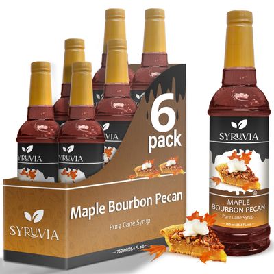 Maple Bourbon Pecan Coffee Syrup by Syruvia 6-Pack, 25.4 fl oz, Wholesale Coffee Syrup Shops, Cafes, Baristas, Bistros, & Beverage Bars, Bulk Kosher & Gluten-Free