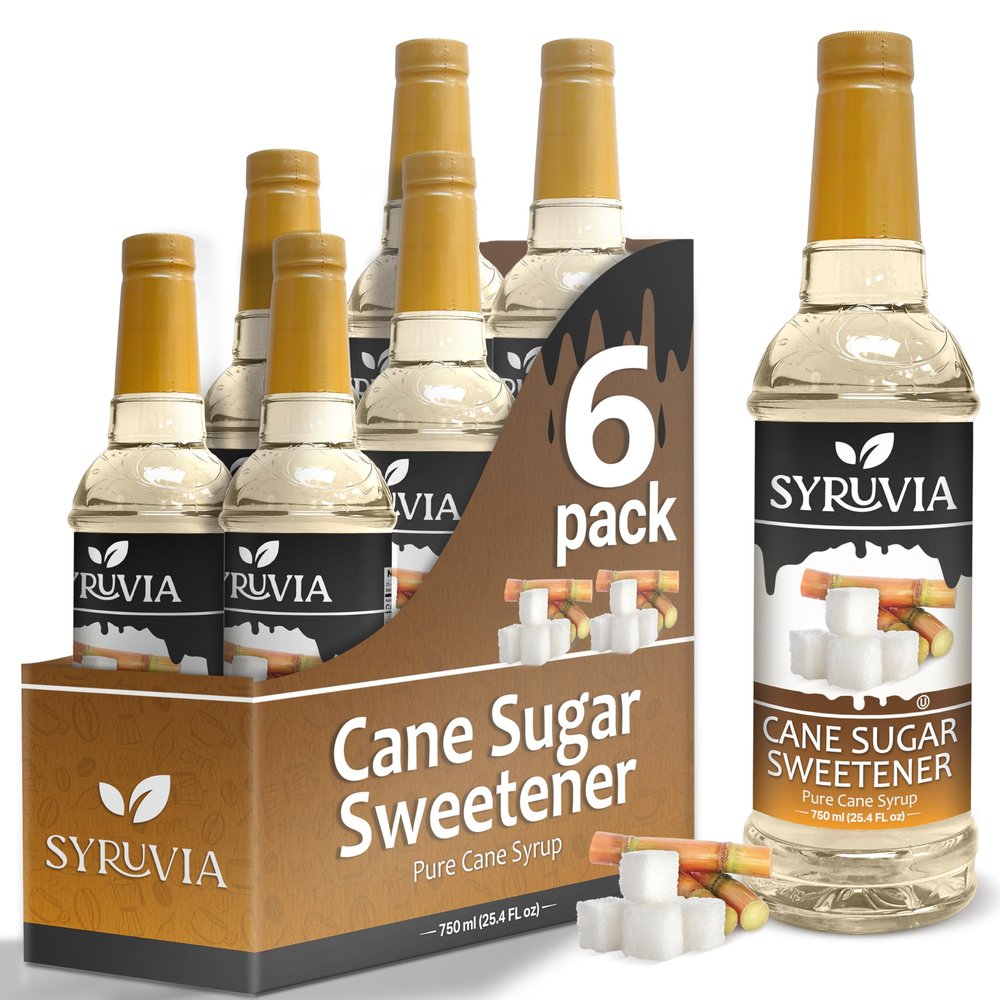 Cane Sugar Sweetener Syrup by Syruvia 6-Pack, 25.4 fl oz, Wholesale Coffee Syrup Shops, Cafes, Baristas, Bistros, & Beverage Bars, Bulk Kosher & Gluten-Free