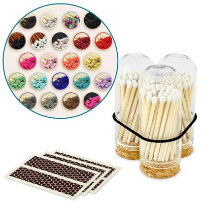 2" Matches in 3 Mini Glass Cloche Jars + Striker Stickers Included | 100 Matchsticks Color of Your Choice | Decorative Safety Matches w/a Dome Glass Holder | Gifts & Home Decor by Thankful Greetings