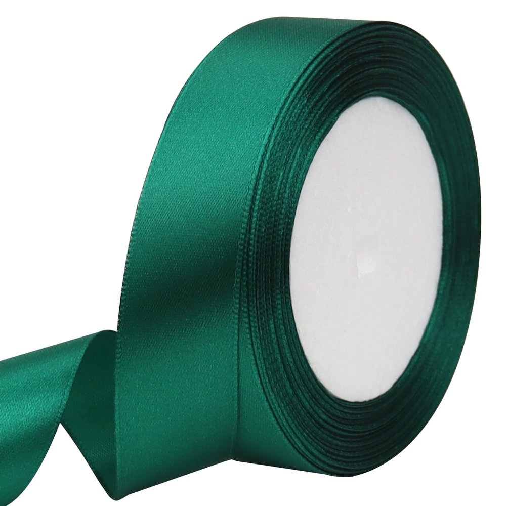 RIUNBB Dark Green Solid Satin Ribbon 1 Inch 25 Yards Solid Polyester Fabric Ribbon for Gift Wrapping Wedding Christmas Baby Shower Birthday Party Decoration Handmade Immortal Flower Craft