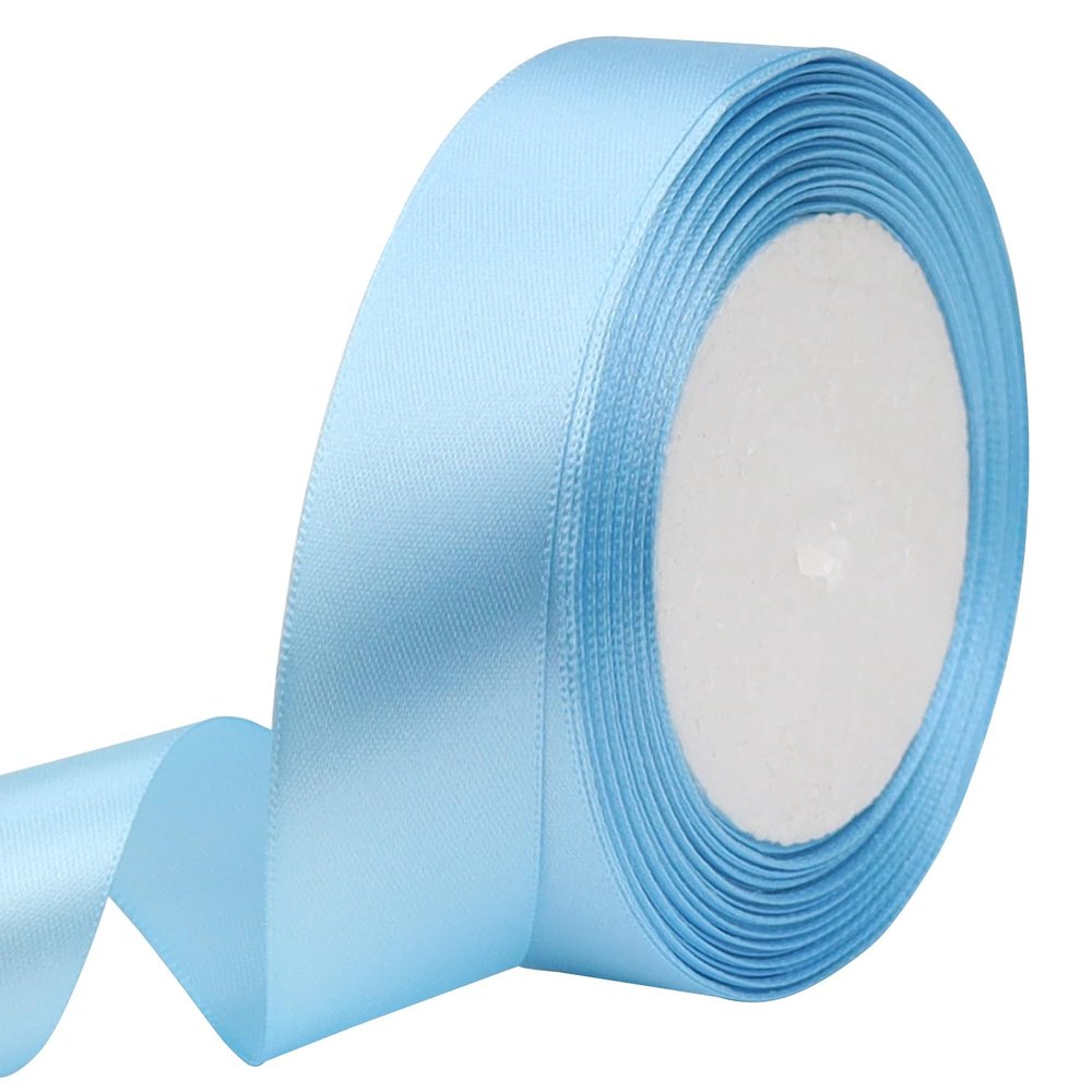 RIUNBB Sky Blue Solid Satin Ribbon 1 Inch 25 Yards Solid Polyester Fabric Ribbon for Gift Wrapping Wedding Christmas Baby Shower Birthday Party Decoration Handmade Immortal Flower Craft