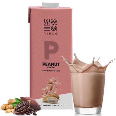 NIUKE Peanut Cacao Milk 1L Vegan Chocolate Milk Non Dairy Lactose Free Chocolate Milk Dairy Free Healthy Choc Milk Plant Based Organic Shelf Stable Kids