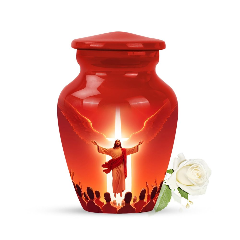 Urn for Human Ashes, 10 inch Large Size, Suitable for 1-200 lb Person, Memorial Urn, Embalming Cremation Urn with Lid, Funeral Urns for Men and Women (Jesus Christ (51), Keepsake Pack of 2)