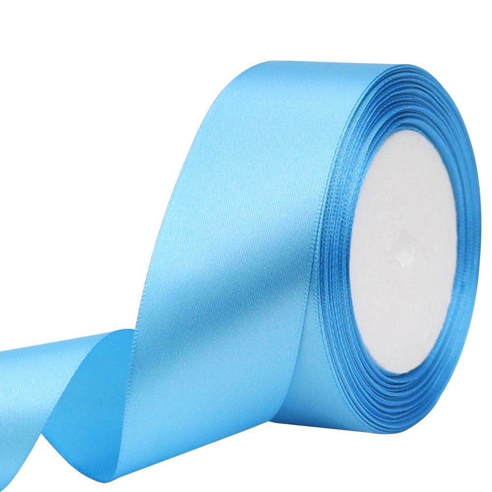 RIUNBB Light Blue Solid Satin Ribbon 1-1/2 Inch 25 Yards Solid Polyester Fabric Ribbon for Gift Wrapping Wedding Christmas Baby Shower Birthday Party Decoration Handmade Immortal Flower Craft