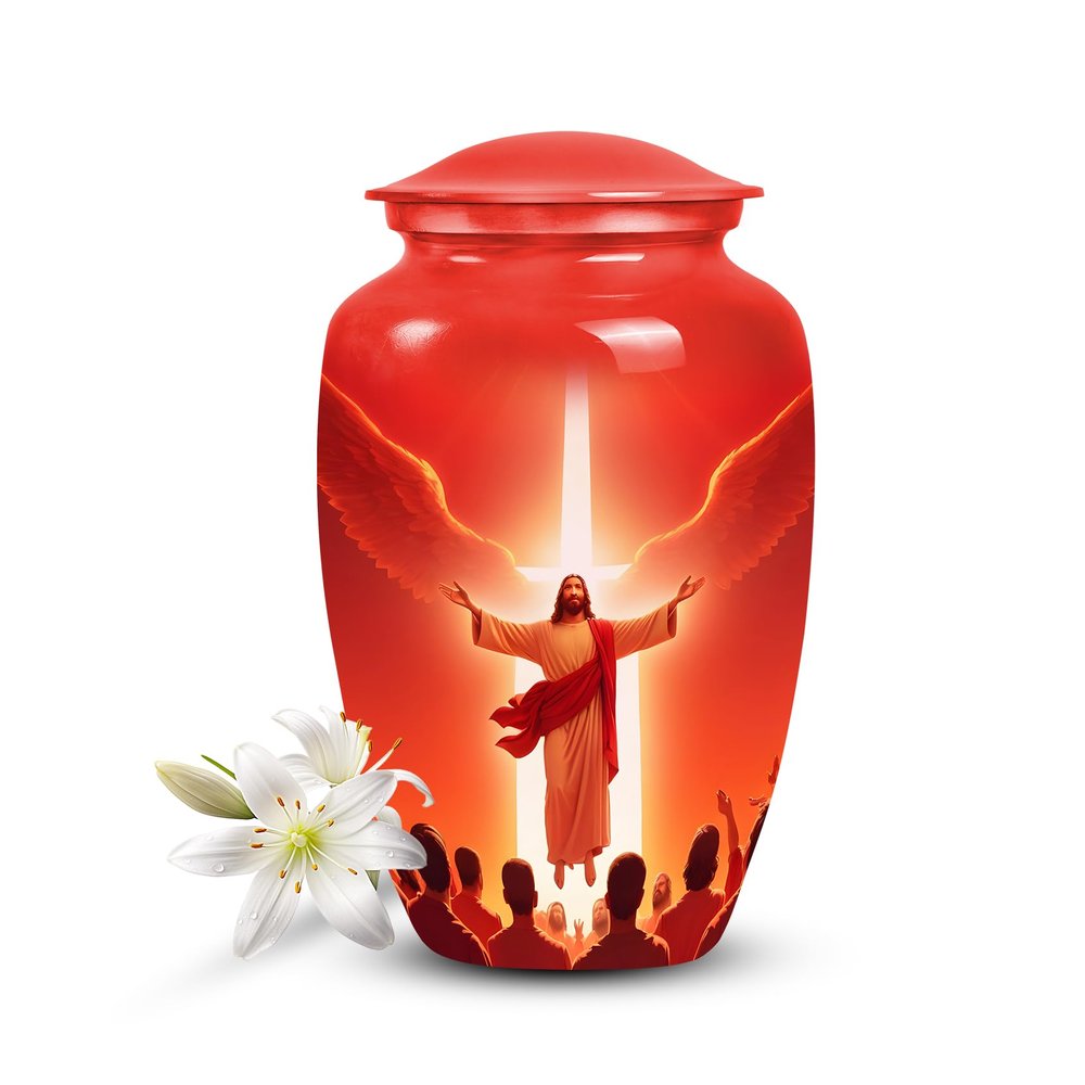 Urn for Human Ashes, 10 inch Large Size, Suitable for 1-200 lb Person, Memorial Urn, Embalming Cremation Urn with Lid, Funeral Urns for Men and Women (Jesus Christ (51), Large 10")
