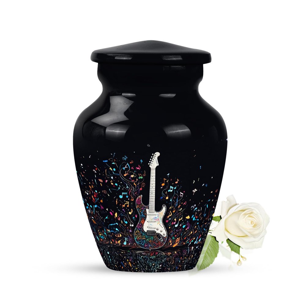 Urn for Human Ashes, 10 inch Large Size, Suitable for 1-200 lb Person, Memorial Urn, Embalming Cremation Urn with Lid, Funeral Urns for Men and Women (Musical Guitar, Keepsake Pack of 1)