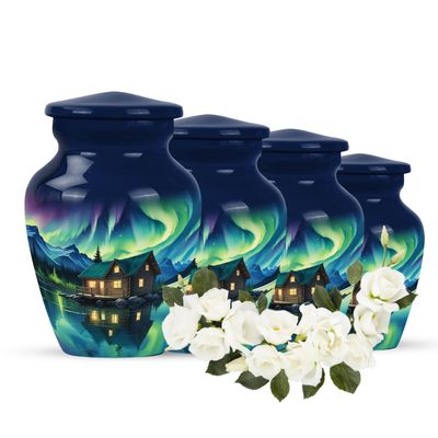 Urn for Human Ashes, 10 inch Large Size, Suitable for 1-200 lb Person, Memorial Urn, Embalming Cremation Urn with Lid, Funeral Urns for Men and Women (Aurora Borealis (53), Keepsake Pack of 4)