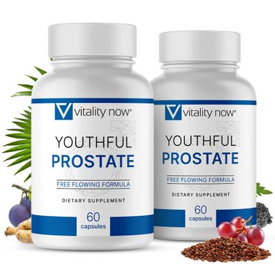 Youthful Prostate -Saw Palmetto for Men, Boosts Energy with Panax Ginseng, Antioxidant Protection, Vitamin E & Lycopene, Promotes Vitality & Well-Being - Prostate Supplement (Pack of 2)