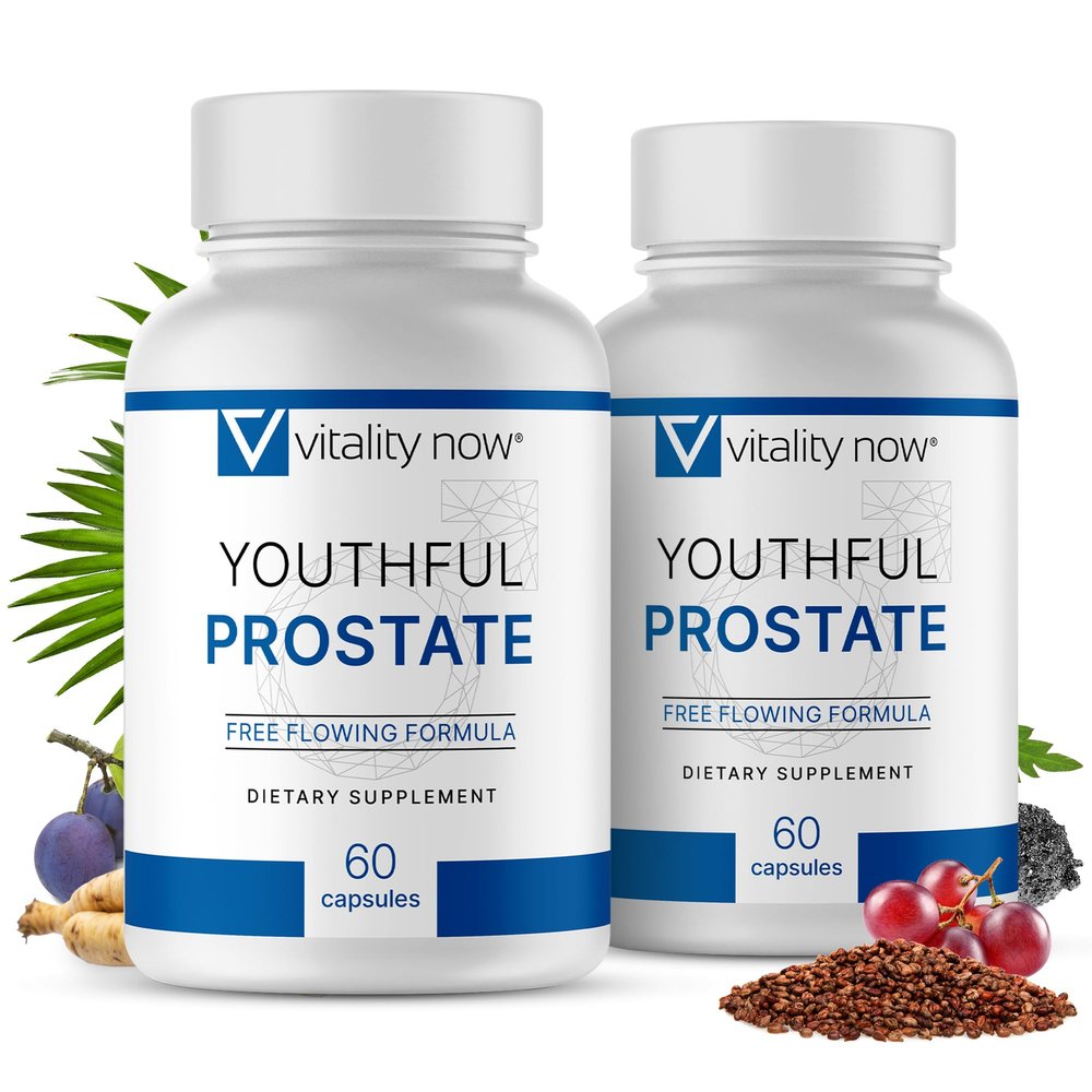 Youthful Prostate -Saw Palmetto for Men, Boosts Energy with Panax Ginseng, Antioxidant Protection, Vitamin E & Lycopene, Promotes Vitality & Well-Being - Prostate Supplement (Pack of 2)