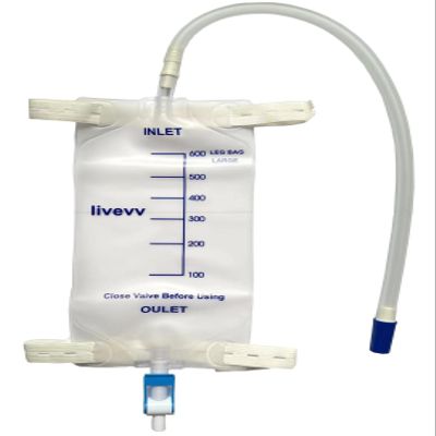 3 Pack Easy-Tap Leg Bag Urinary Drainage Bag, 600 ml with 3 18 Tubing, Anti-Reflux Valve, Cloth Straps Easy Flip Drain