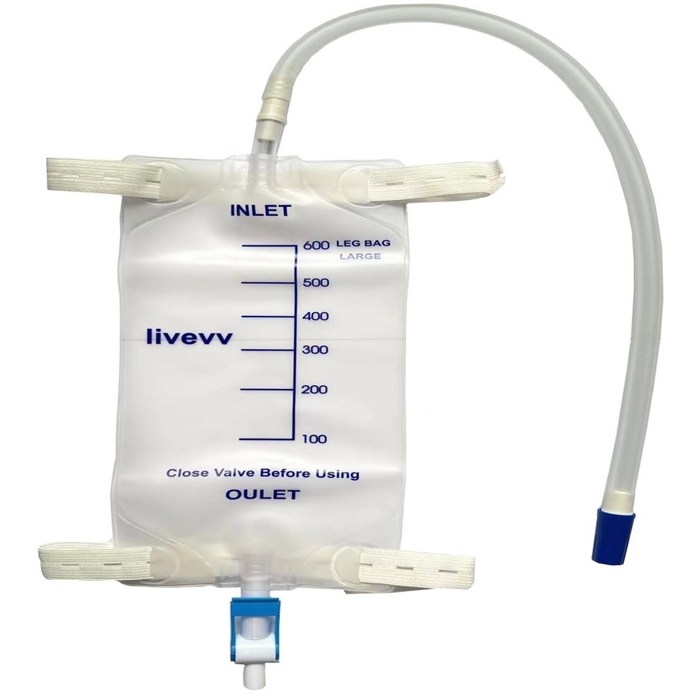 3 Pack Easy-Tap Leg Bag Urinary Drainage Bag, 600 ml with 3 18 Tubing, Anti-Reflux Valve, Cloth Straps Easy Flip Drain