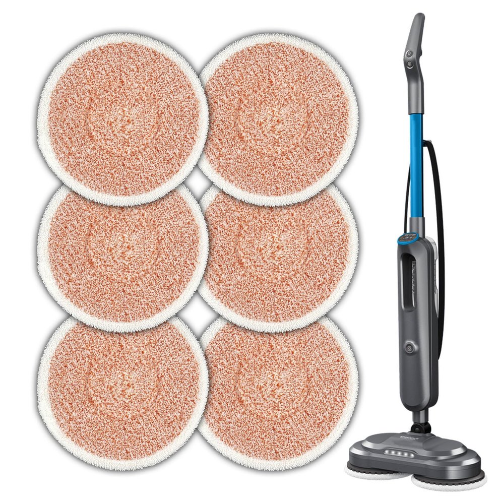 (6 Pack) 3897A Replacement Mop Pads Compatible with Bissell SpinWave SmartSteam Scrubbing Steam Mop 3897A 3712C 3712W, Spinning Scrubbing Mop Pads, Heavy Duty Scrubby Mopping Pads, Orange Pads 3 Sets