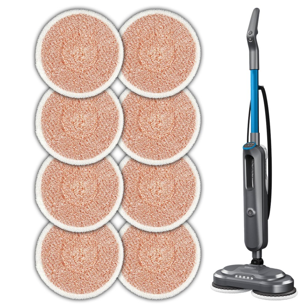 (8 Pack) 3897A Replacement Mop Pads Compatible with Bissell SpinWave SmartSteam Scrubbing Steam Mop 3897A 3712C 3712W, Spinning Scrubbing Mop Pads, Heavy Duty Scrubby Mop Pad, Orange Pads 4 Set