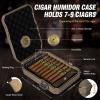AWOTE Travel Cigar Humidor Case - Cedar Lined, V Cut Cutter, Portable Humidor with Humidifier & Hygrometer, Holds 7-9 Cigars, Includes Lighter - Gift Set view 2