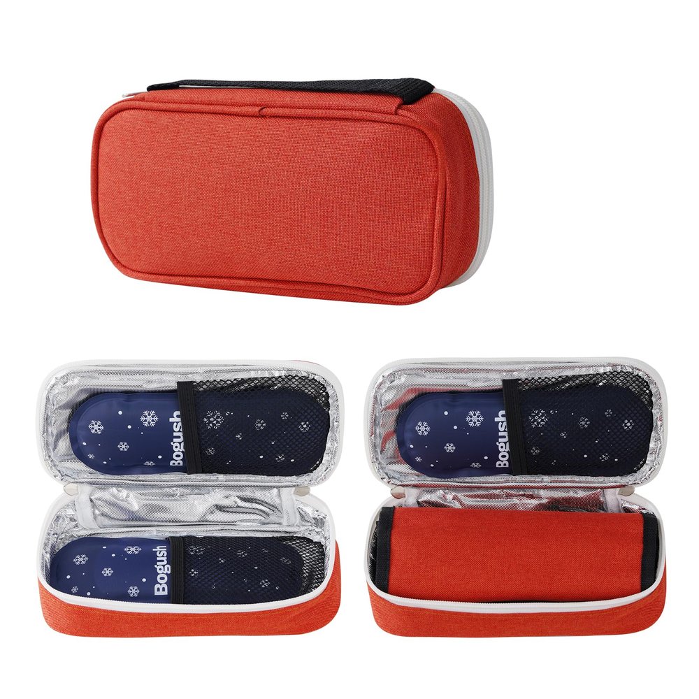 Bogush Insulin Cooler Travel Case with 2 Ice Packs for Insulin Pen Diabetic Medical Cooler Bag Portable Medication Cooler Bag for Insulin Pens and Blood Glucose Monitor Supplie (Red)