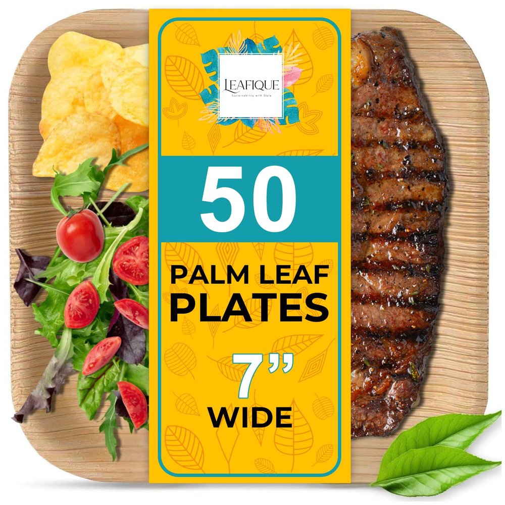 100% Natural 7 Palm Leaf Square Plate (50 pack), Compostable & Biodegradable Dinnerware for Catering, Birthdays, Halloween, BBQs, Thanksgiving, Alternative to Paper & Bamboo Plates Disposable