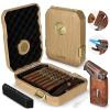 AWOTE Travel Cigar Humidor Case - Cedar Lined, V Cut Cutter, Portable Humidor with Humidifier & Hygrometer, Holds 7-9 Cigars, Includes Lighter - Gift Set view 1